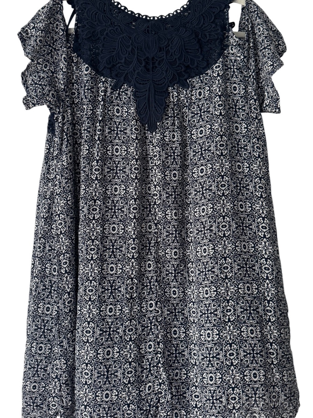 Knox Rose Navy and White Crochet Yoke Top